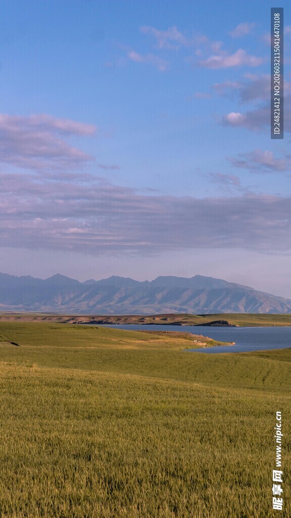广袤草原与远处山峦风景