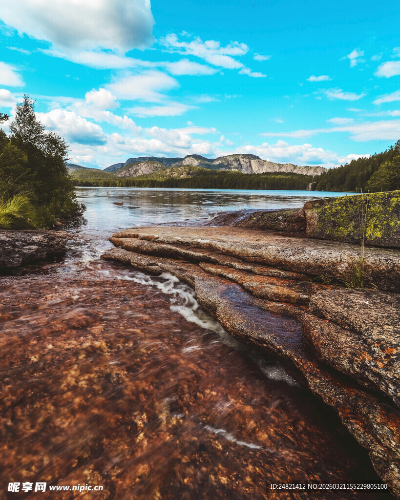 山间溪流旁的自然美景