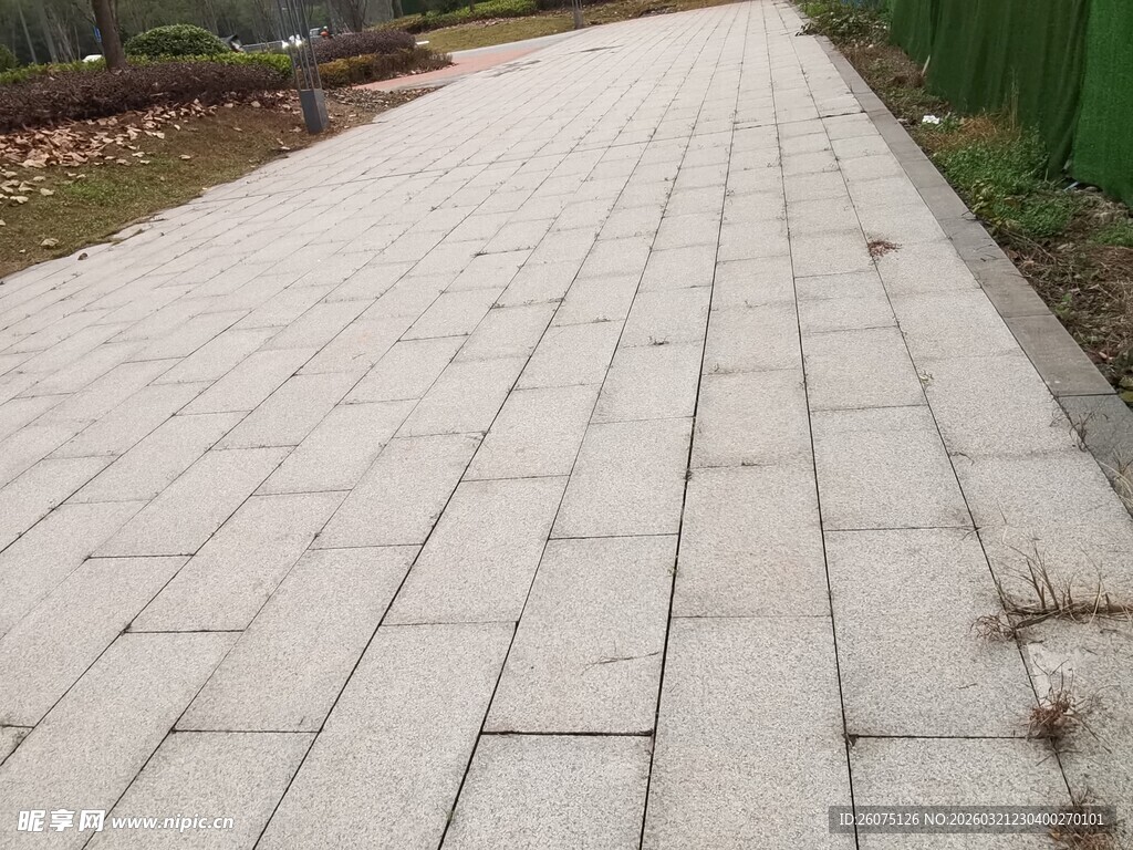 户外灰白砖石铺设的小径