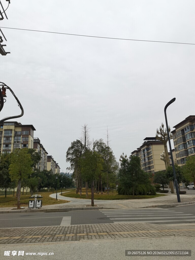 城市街道旁的住宅景观