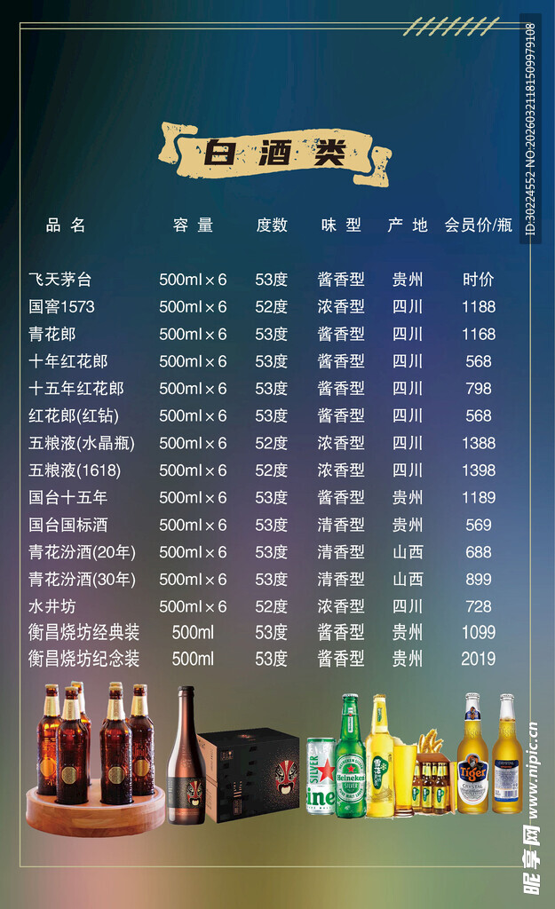 酒吧酒水单展示