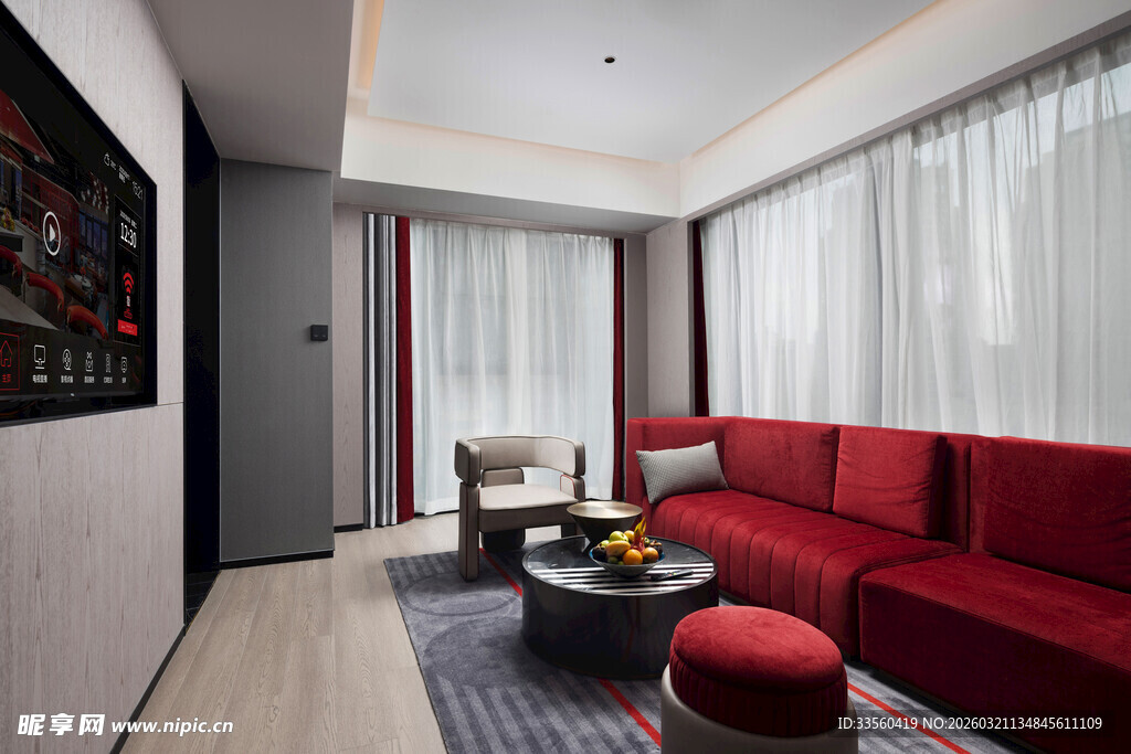 现代简约风红色沙发客厅