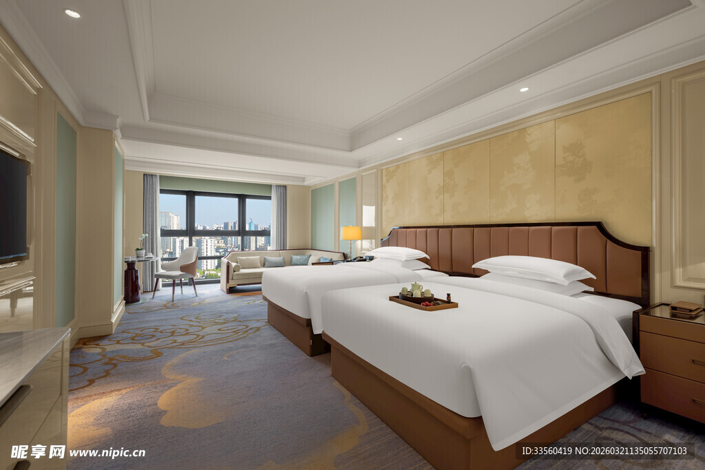 豪华双床酒店客房景观
