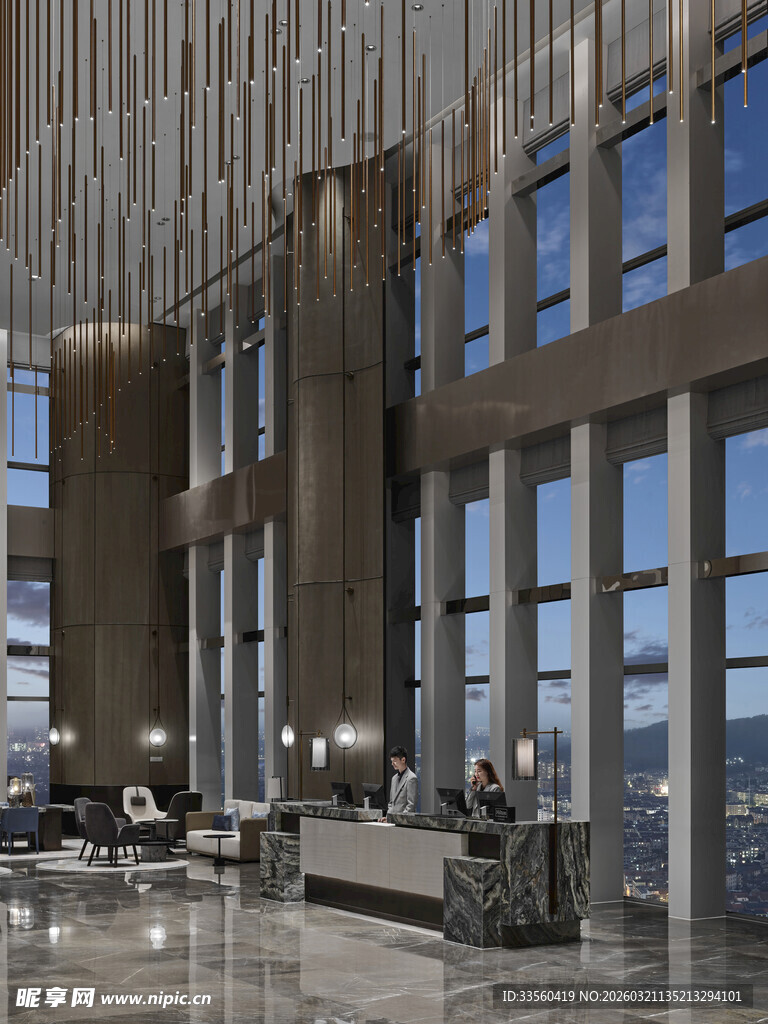 现代豪华办公大厅室内景观