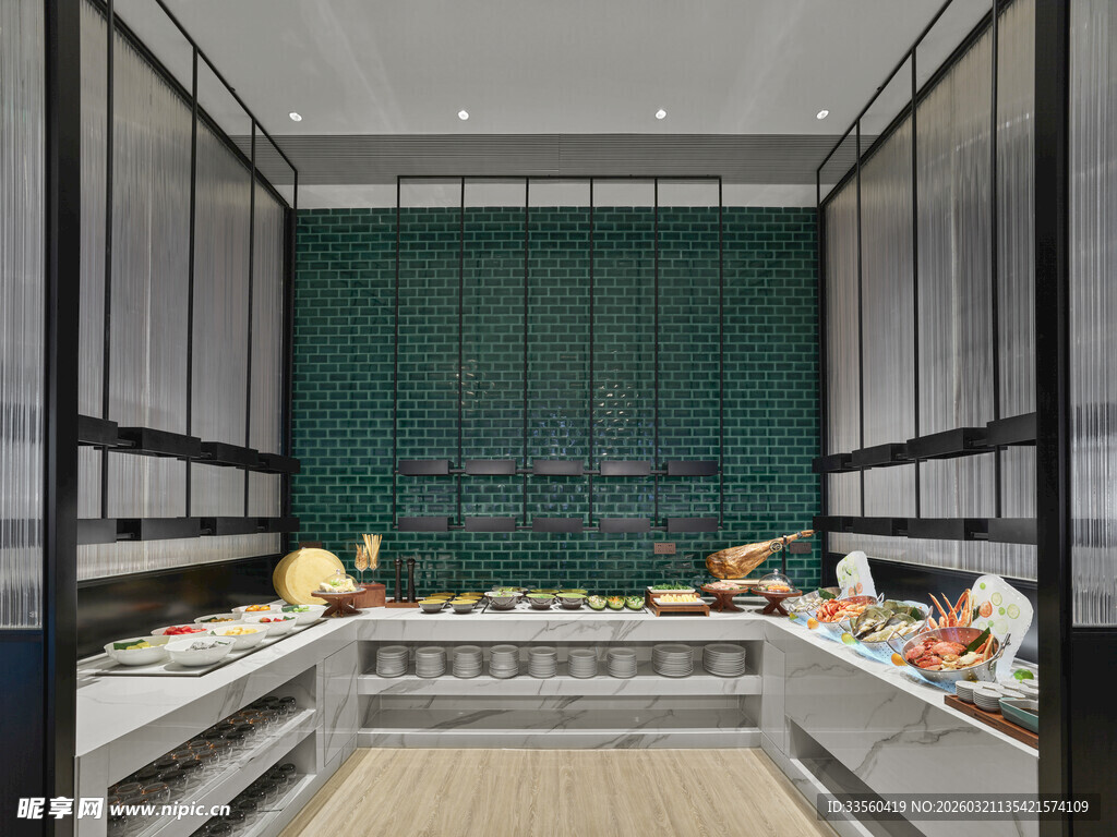 现代风格自助餐厅美食区