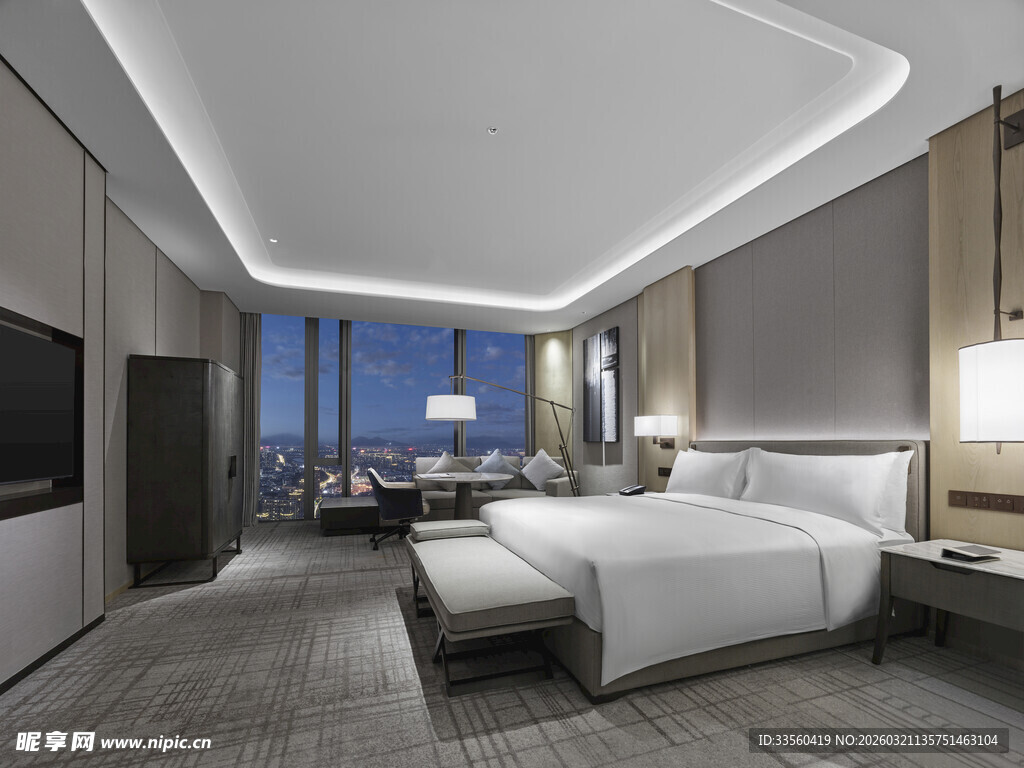 现代豪华酒店卧室景观