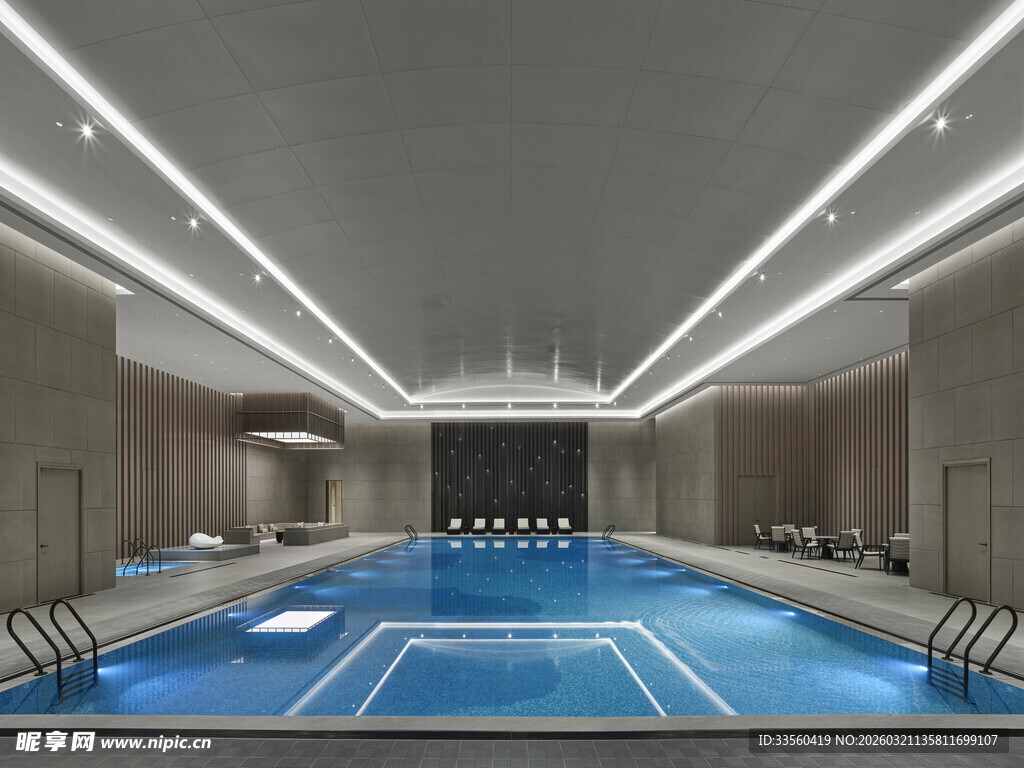 现代室内豪华游泳池场景