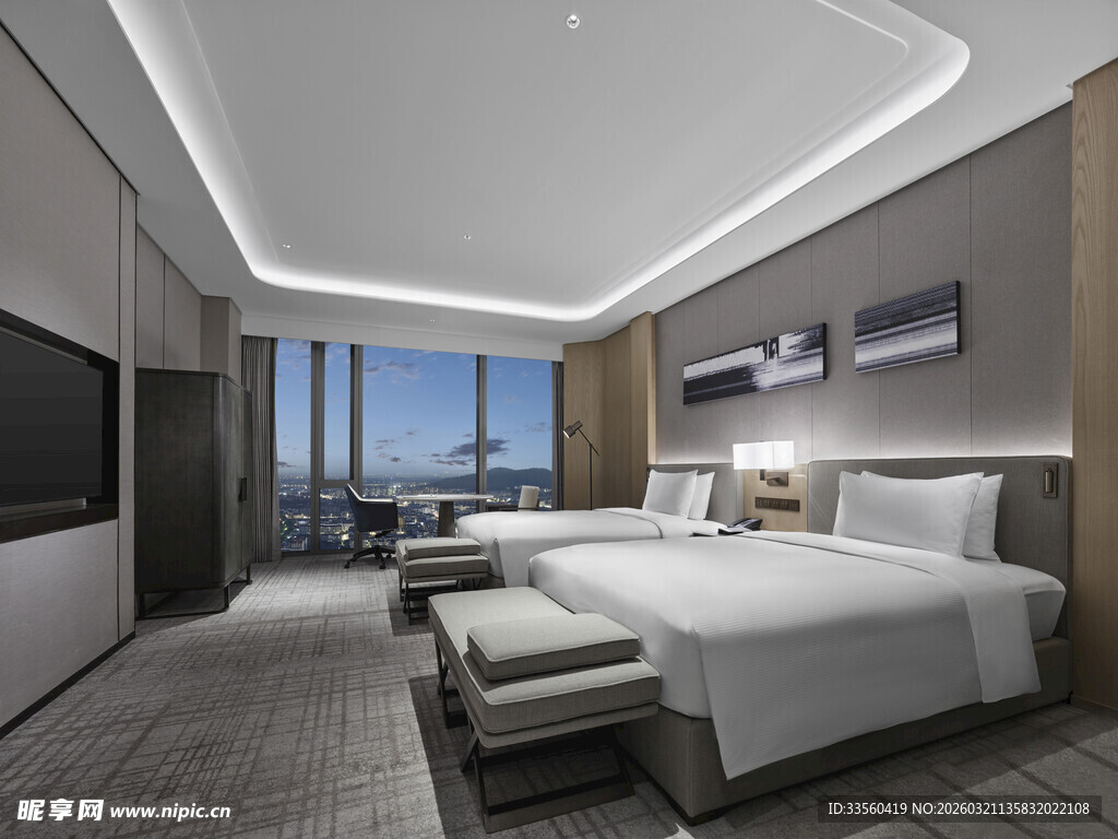 现代豪华双床酒店客房