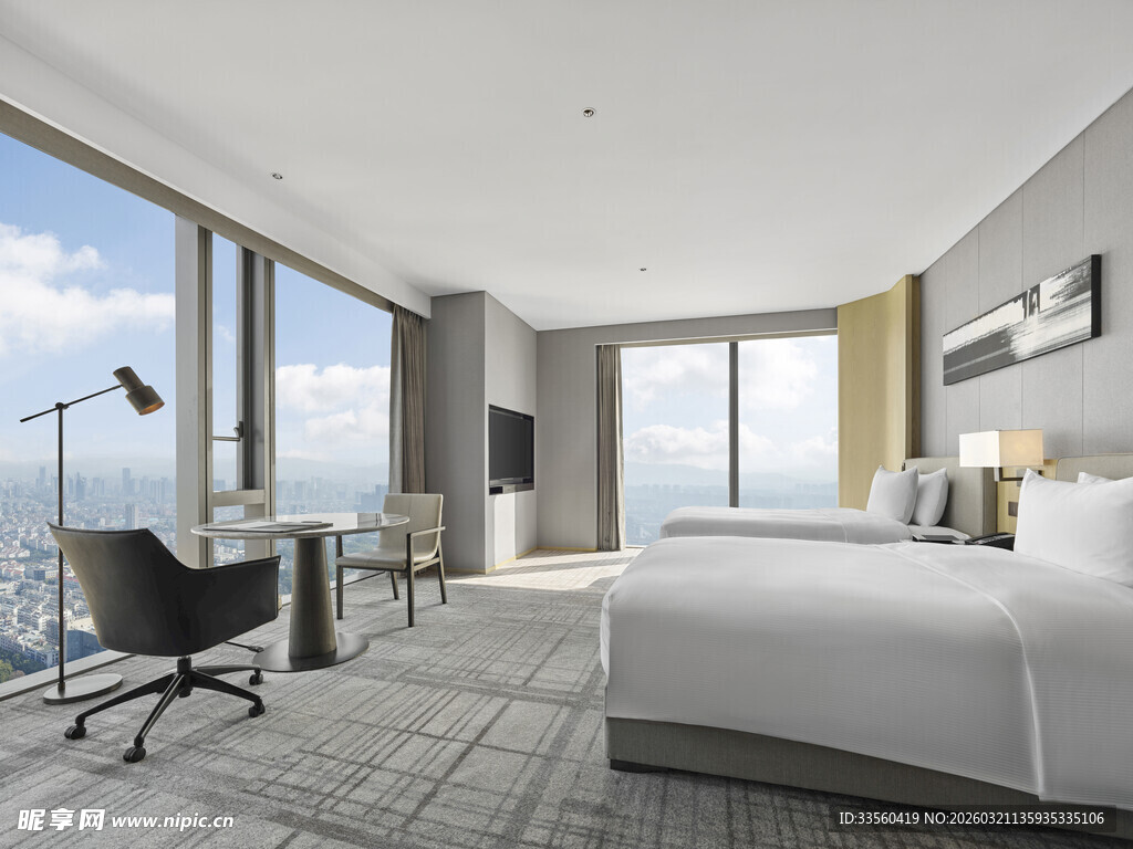 现代豪华酒店客房室内景观