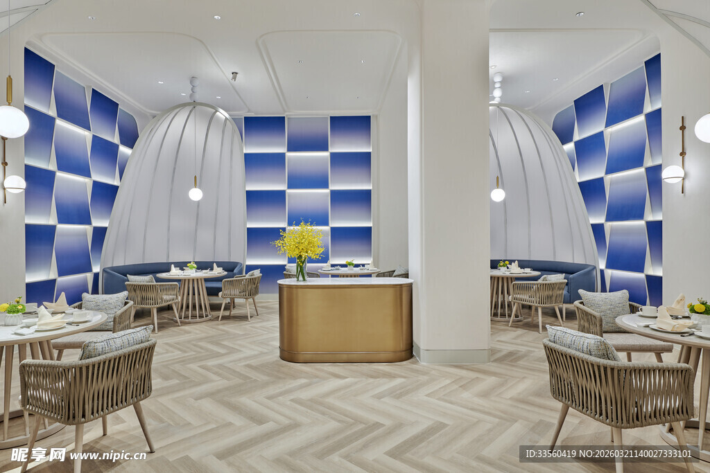 蓝白格调餐厅室内空间设计