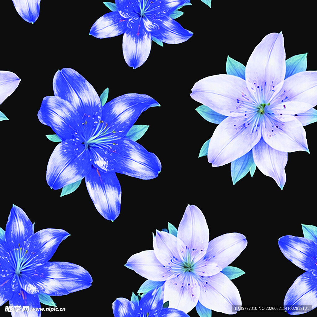 蓝紫色花朵无缝图案背景