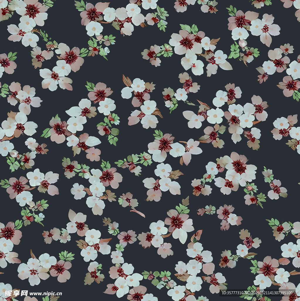 黑色底小碎花布料图案