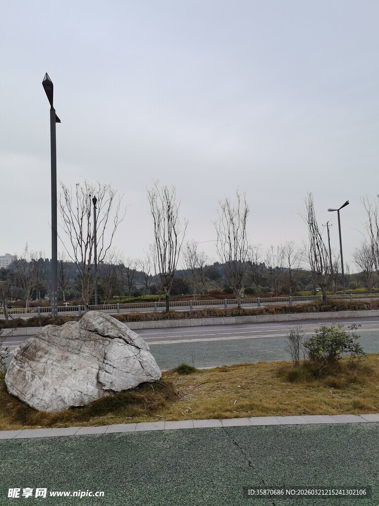 城郊道路旁的冬日景象