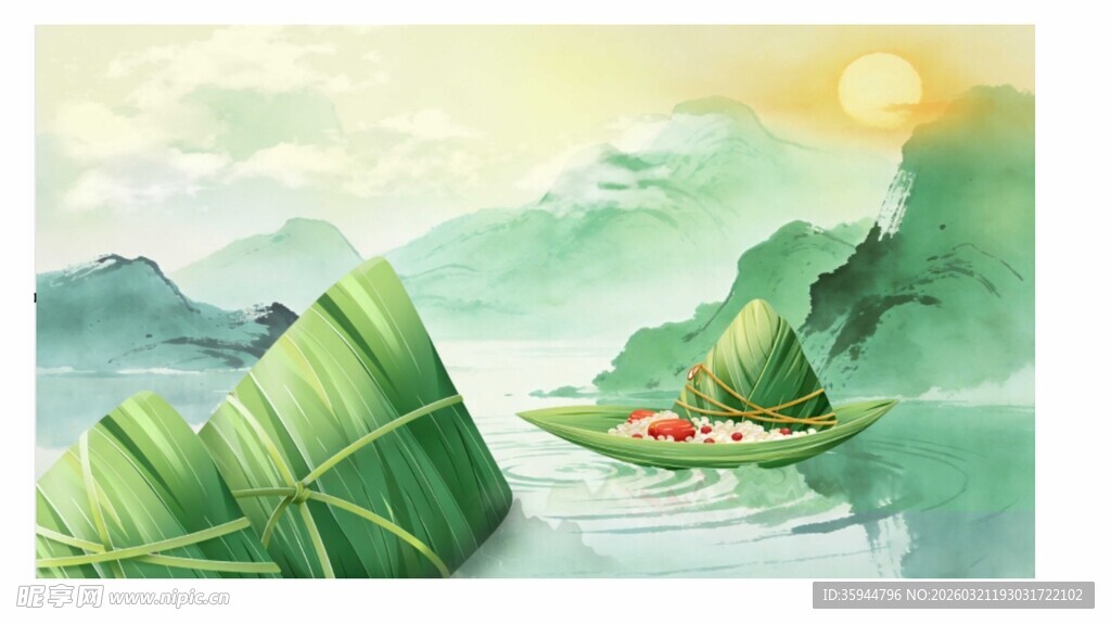 端午美景 粽与龙舟映山水