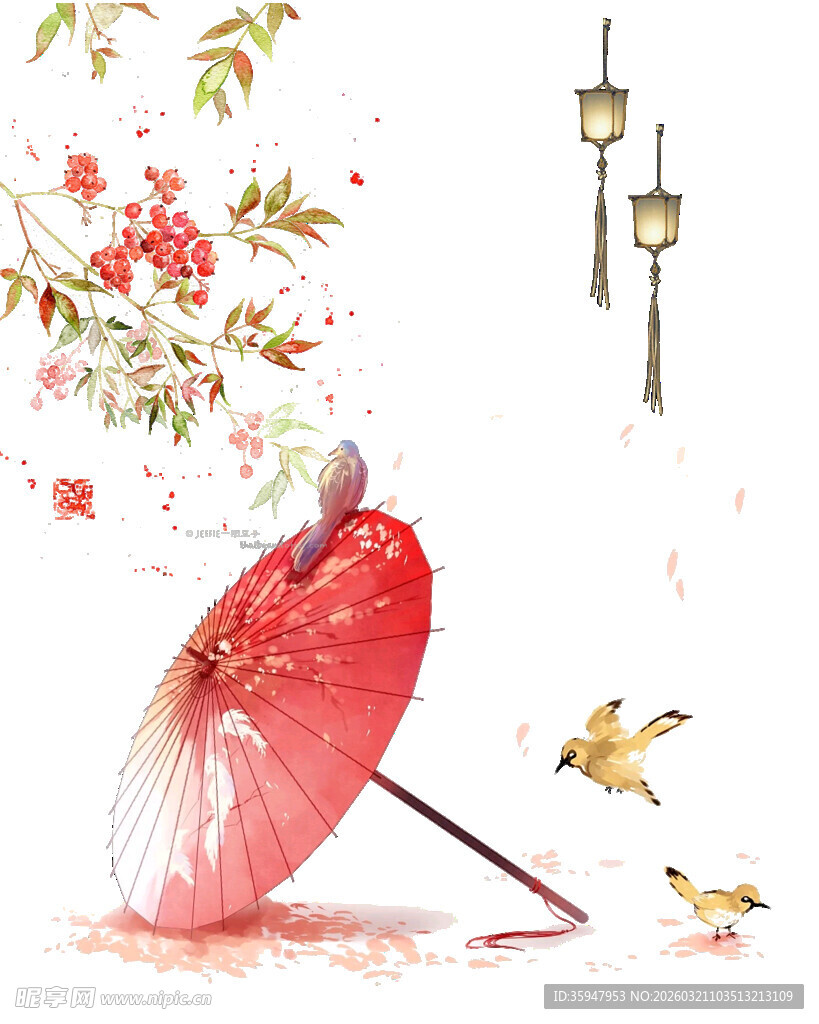 古风女子持伞赏花场景