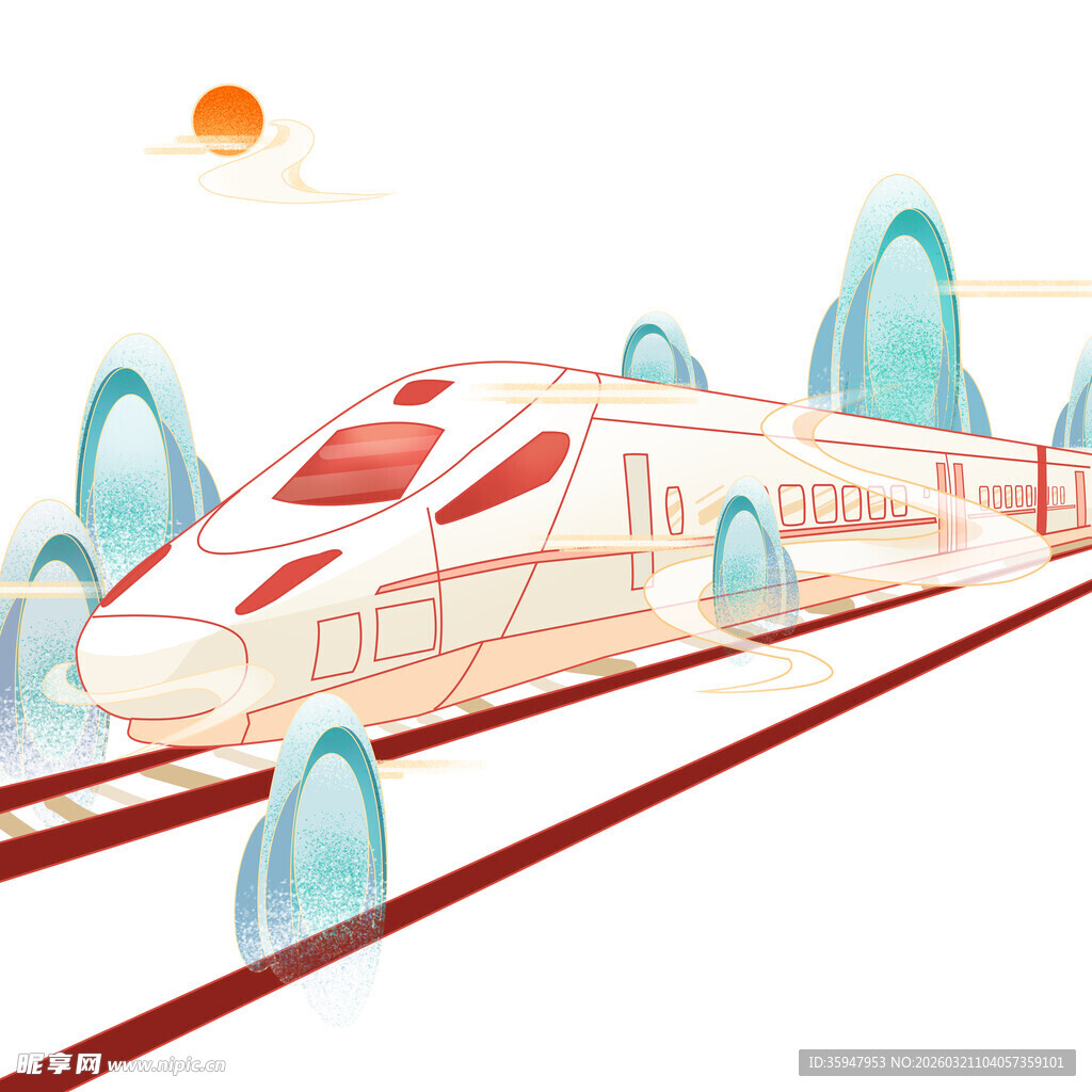 高速列车穿梭于山水之间