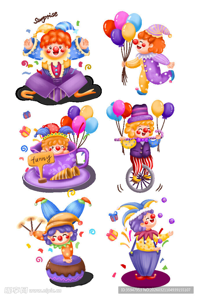 小丑表演场景插画