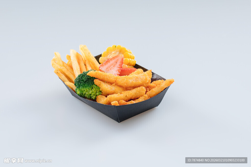 美味薯条配蔬果小食