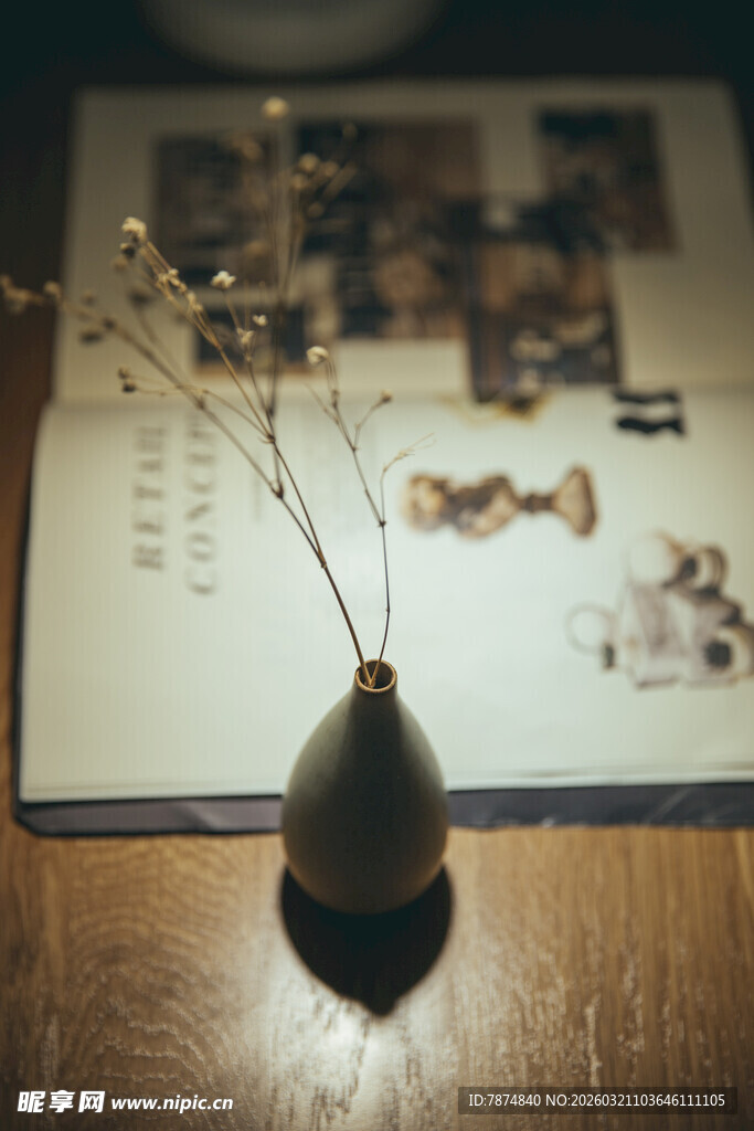 简约花瓶插干花静物图