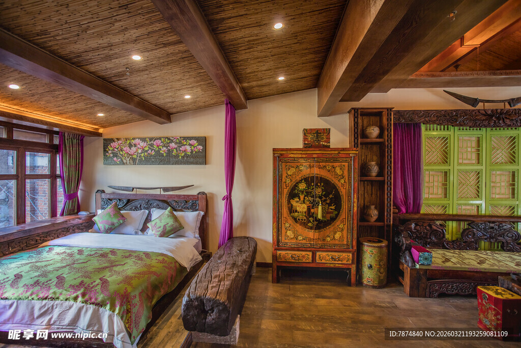 中式复古风卧室温馨场景