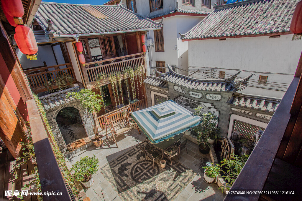 中式传统庭院俯瞰景象