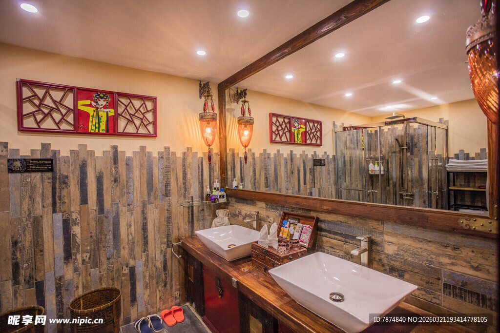 复古风木质洗手台空间