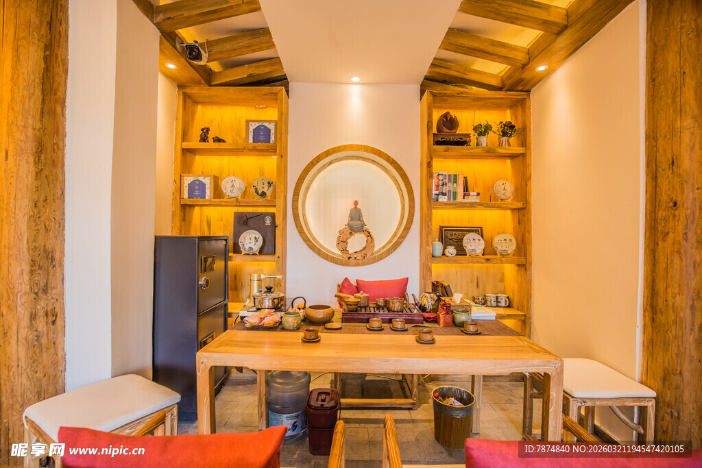 中式雅致茶室室内一角