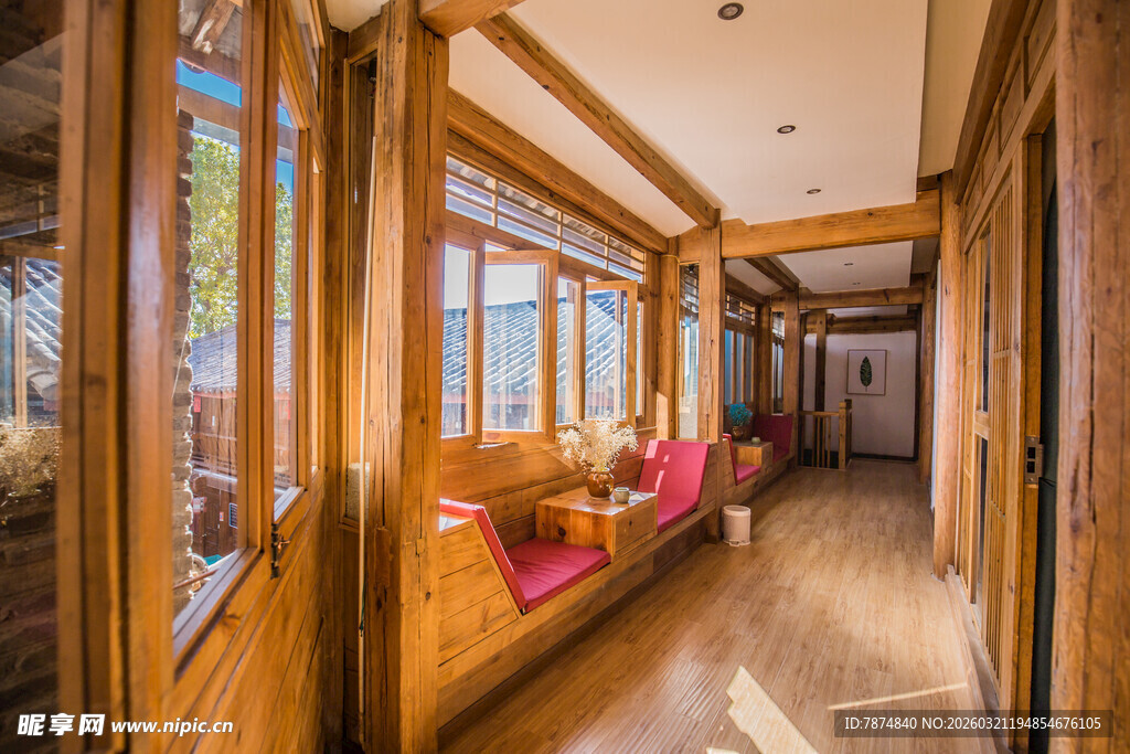 木质温馨走廊室内休闲区