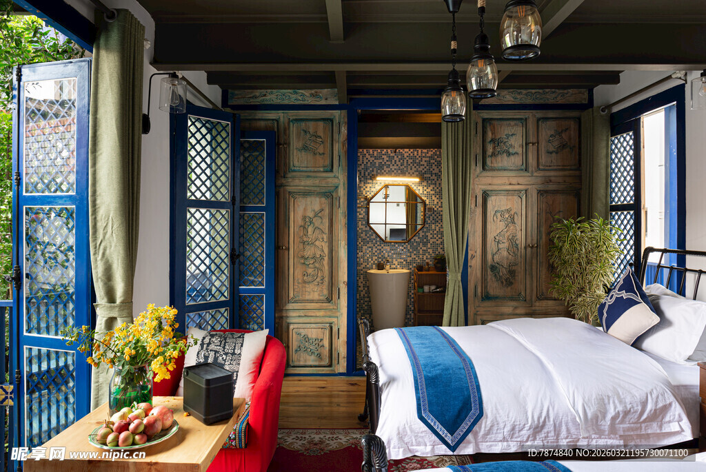 复古中式风格卧室空间