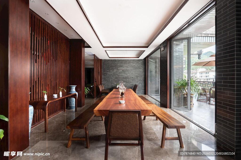 中式风格长桌茶室空间