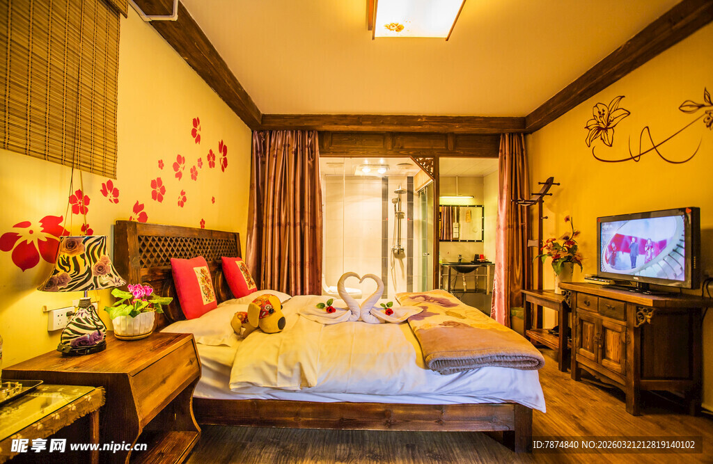 中式风情温馨卧室场景