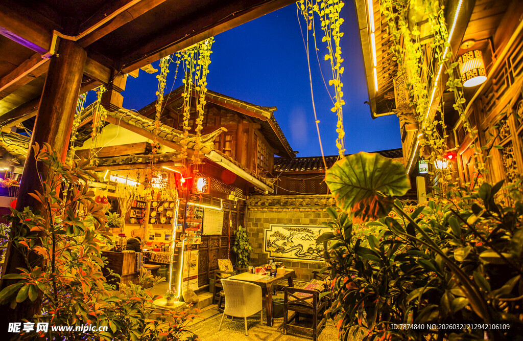 温馨庭院夜景 绿植环绕