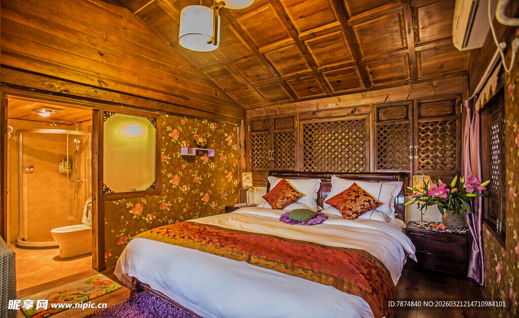 温馨木质风民宿卧室场景