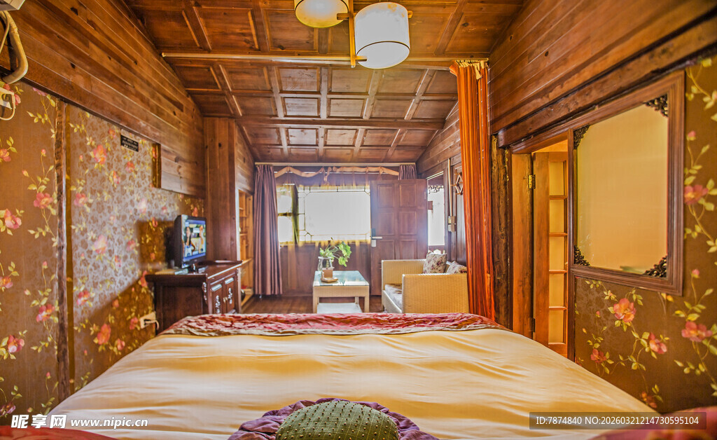 复古木质温馨卧室场景