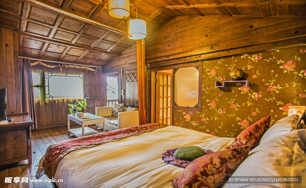 温馨木质风民宿卧室场景