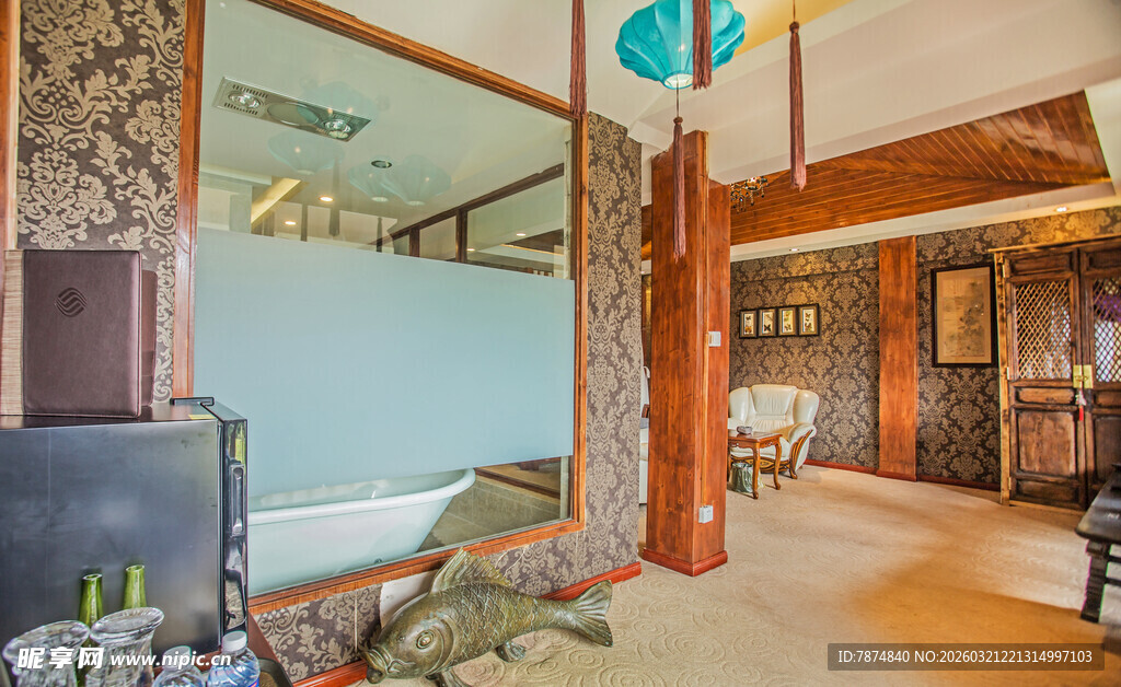 复古风木质客厅室内场景