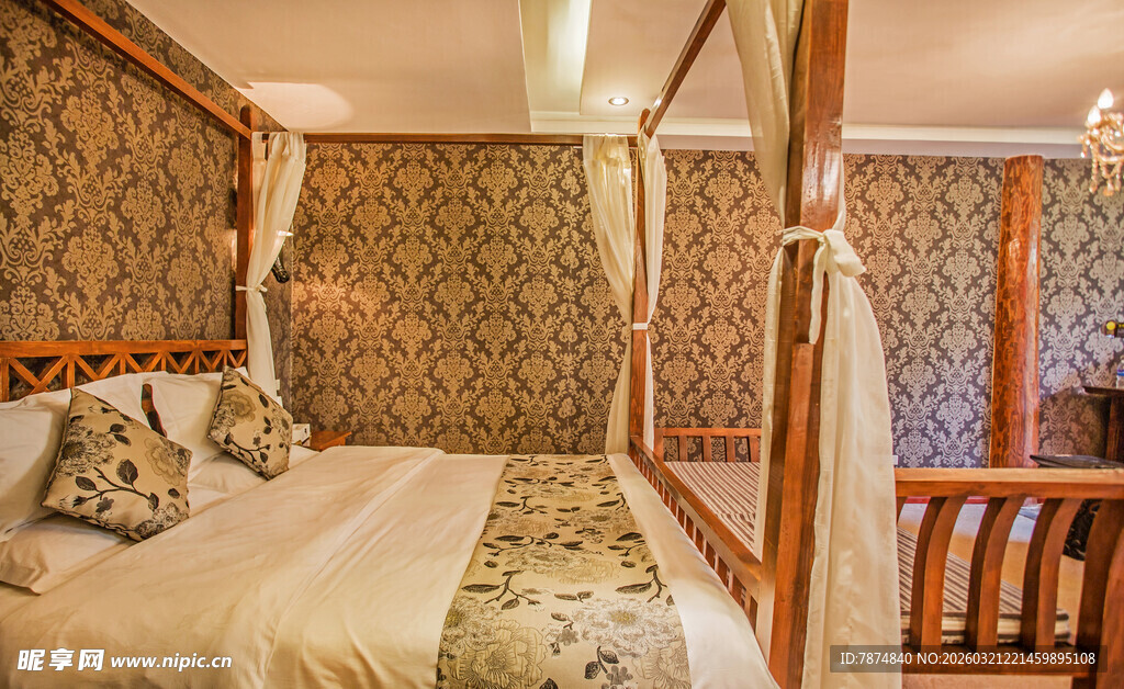 复古风格卧室温馨睡床