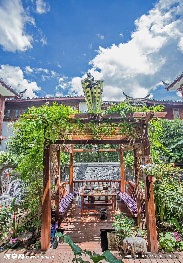 庭院木质花架绿植景观