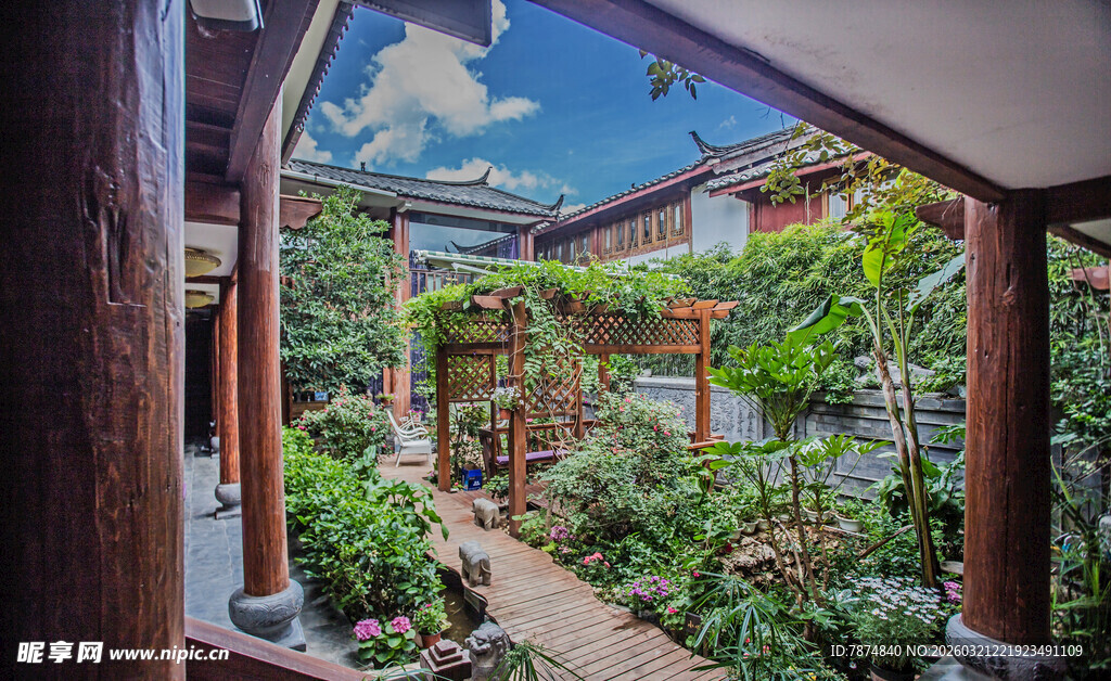 中式庭院景观 绿植环绕