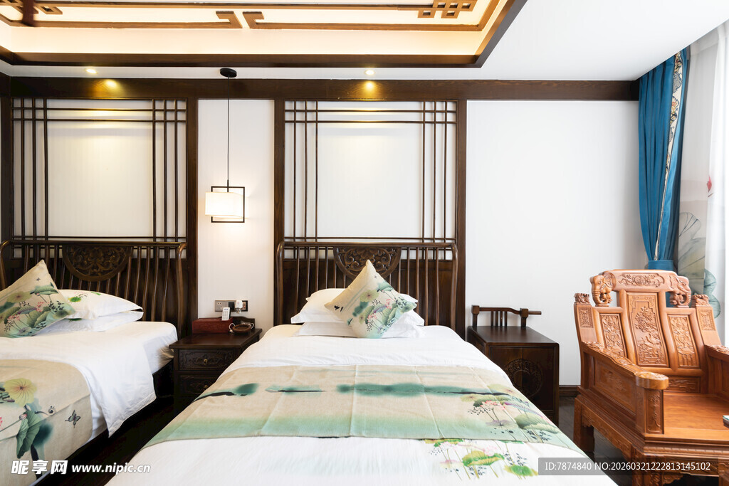 中式风格温馨双床客房