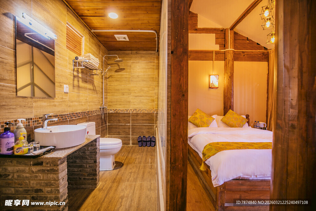 温馨木质风民宿室内场景