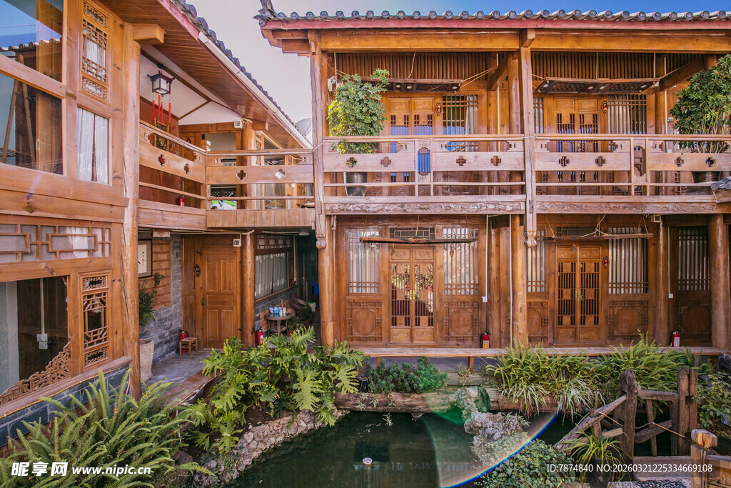 中式木质庭院建筑景观