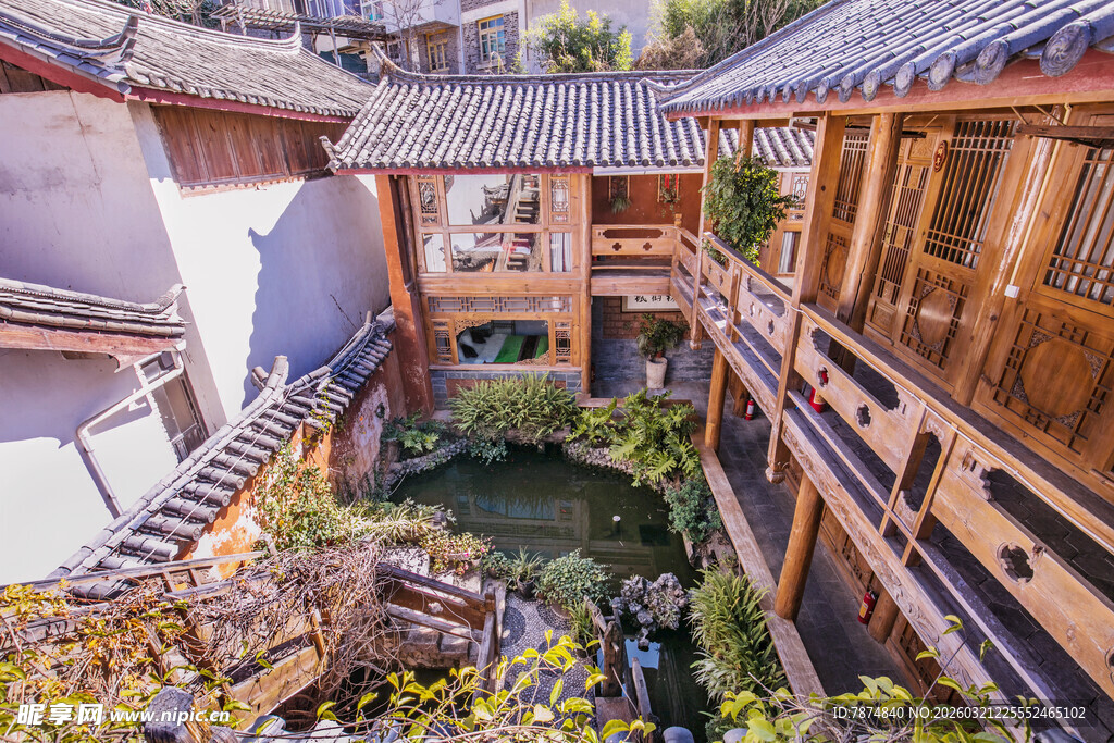 中式庭院古建筑内景风光