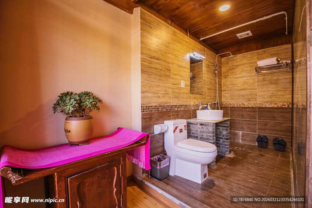 温馨木质风卫生间一角