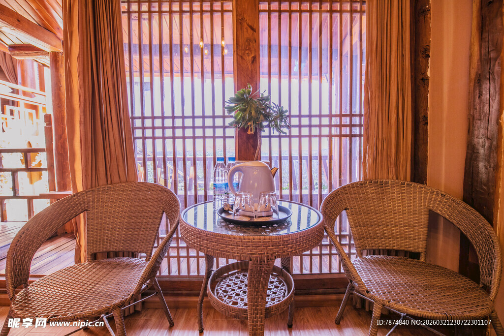 中式茶室雅致桌椅茶具场景