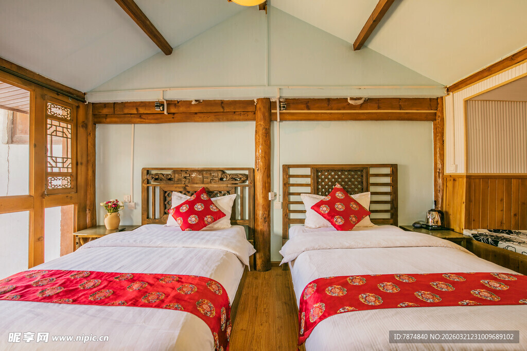 日式风格双床卧室场景