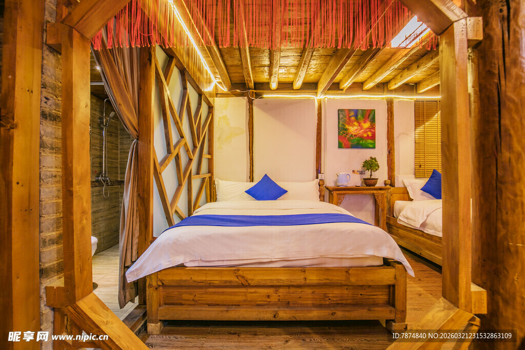 木质温馨民宿卧室场景