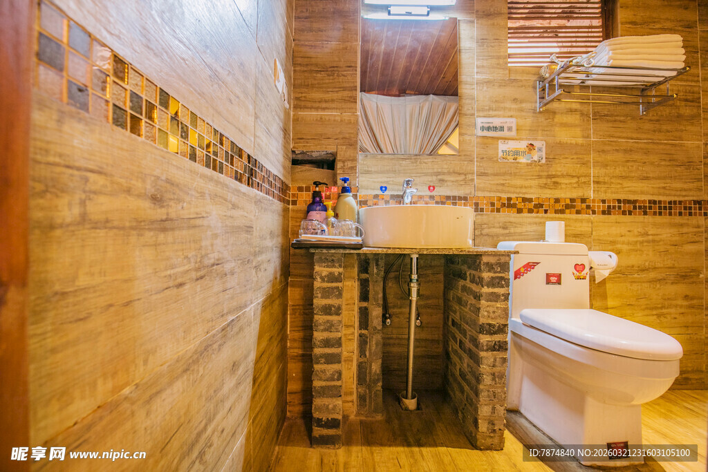 复古风木质浴室场景