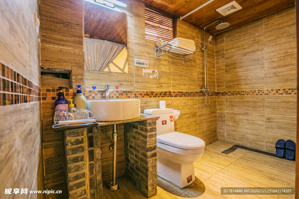 复古风砖砌卫生间场景