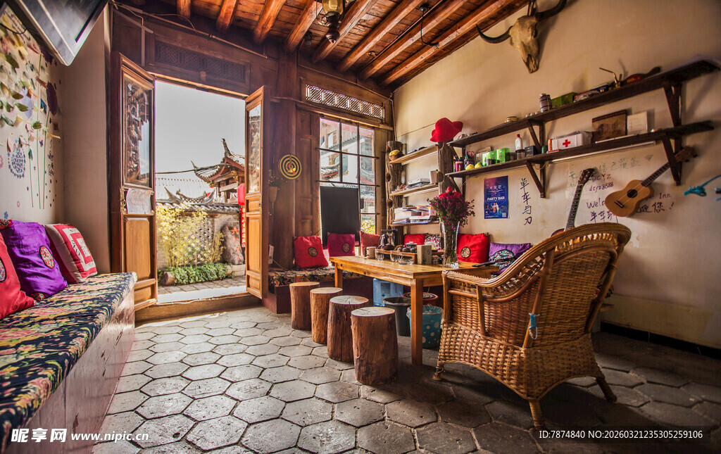 复古风温馨客厅室内一角